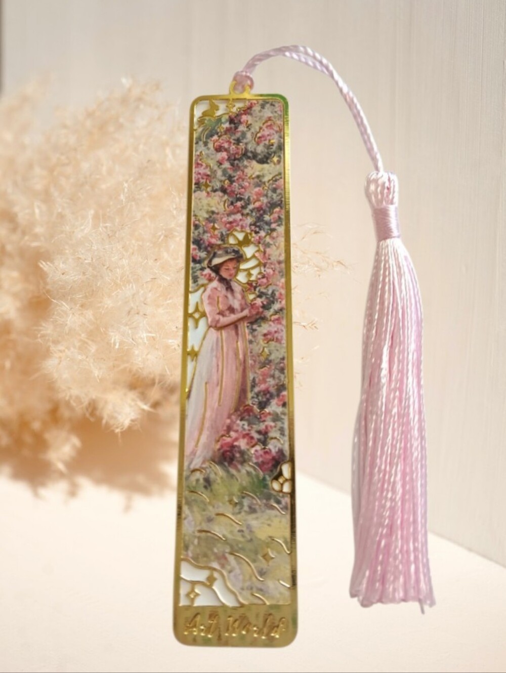 Bookmark Golden Hollow Lady & Pink Garden